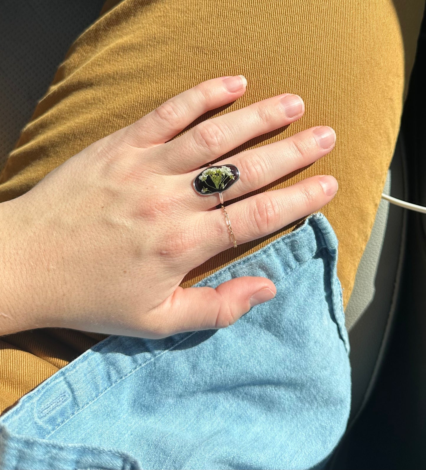 Sweet Alyssum Flower Ring, Size 7.5