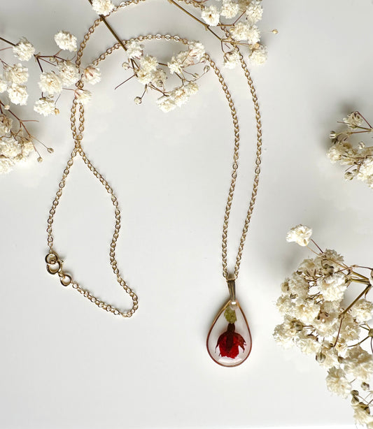 Pink Rose Teardrop Necklace