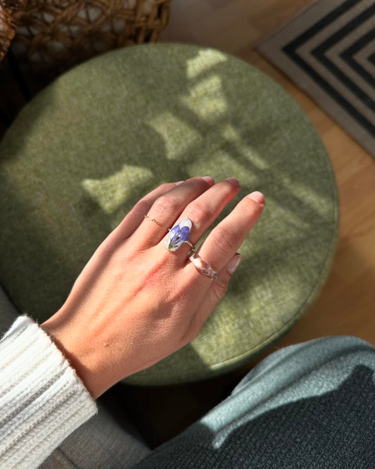Navy Lobelia Flower Ring, Size 6.5