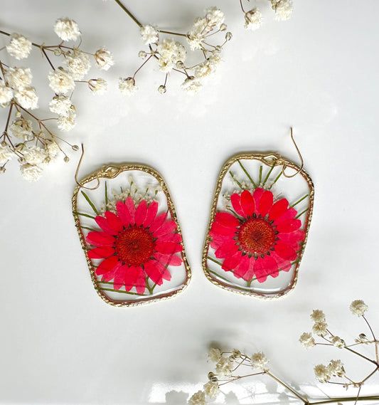 Red Daisy Statement Dangles