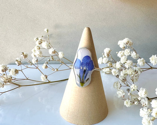 Navy Lobelia Flower Ring, Size 6.5