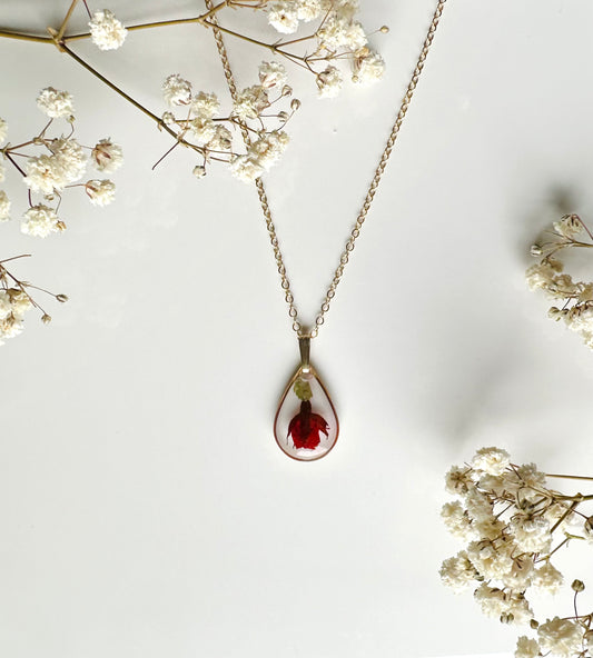 Pink Rose Teardrop Necklace