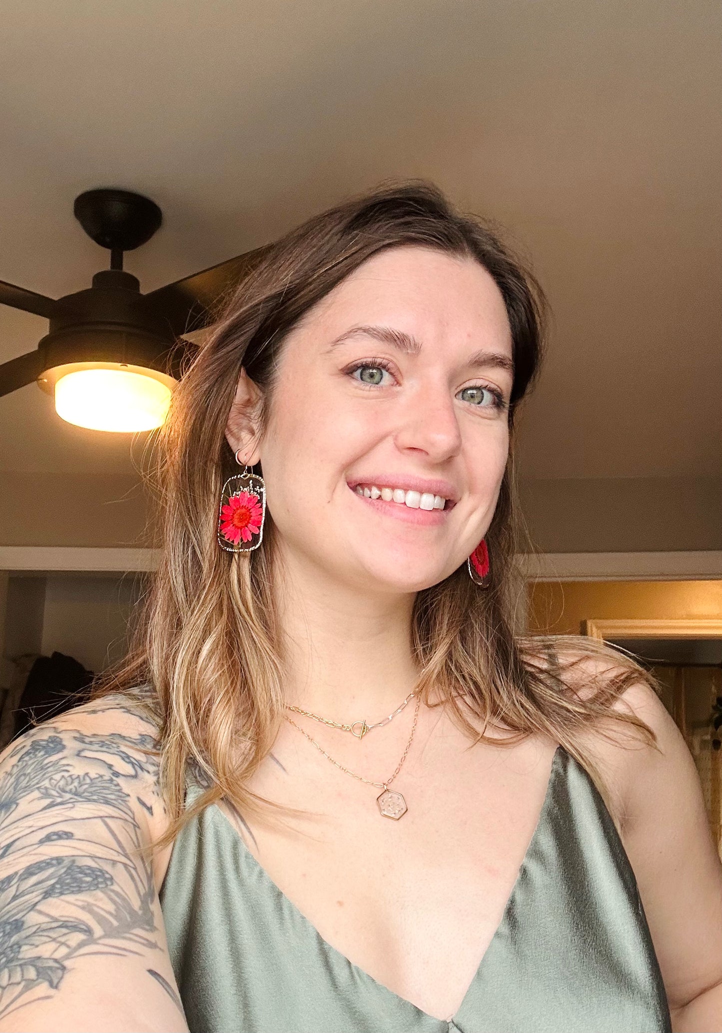 Red Daisy Statement Dangles